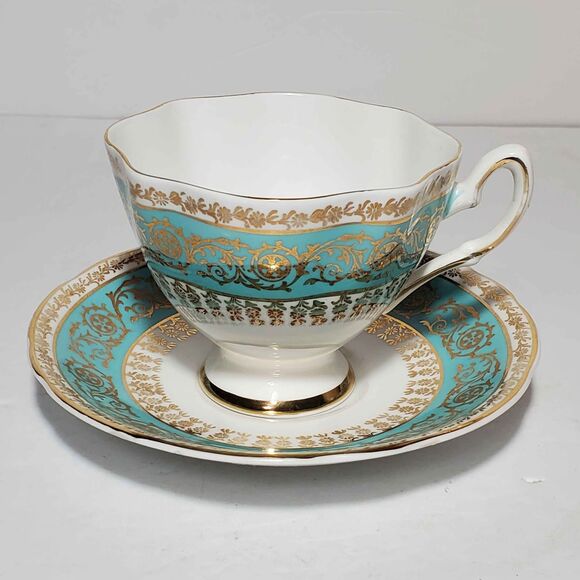 Salisbury Teacup and Saucer Blue Gold Vintage - Picture 2 of 10